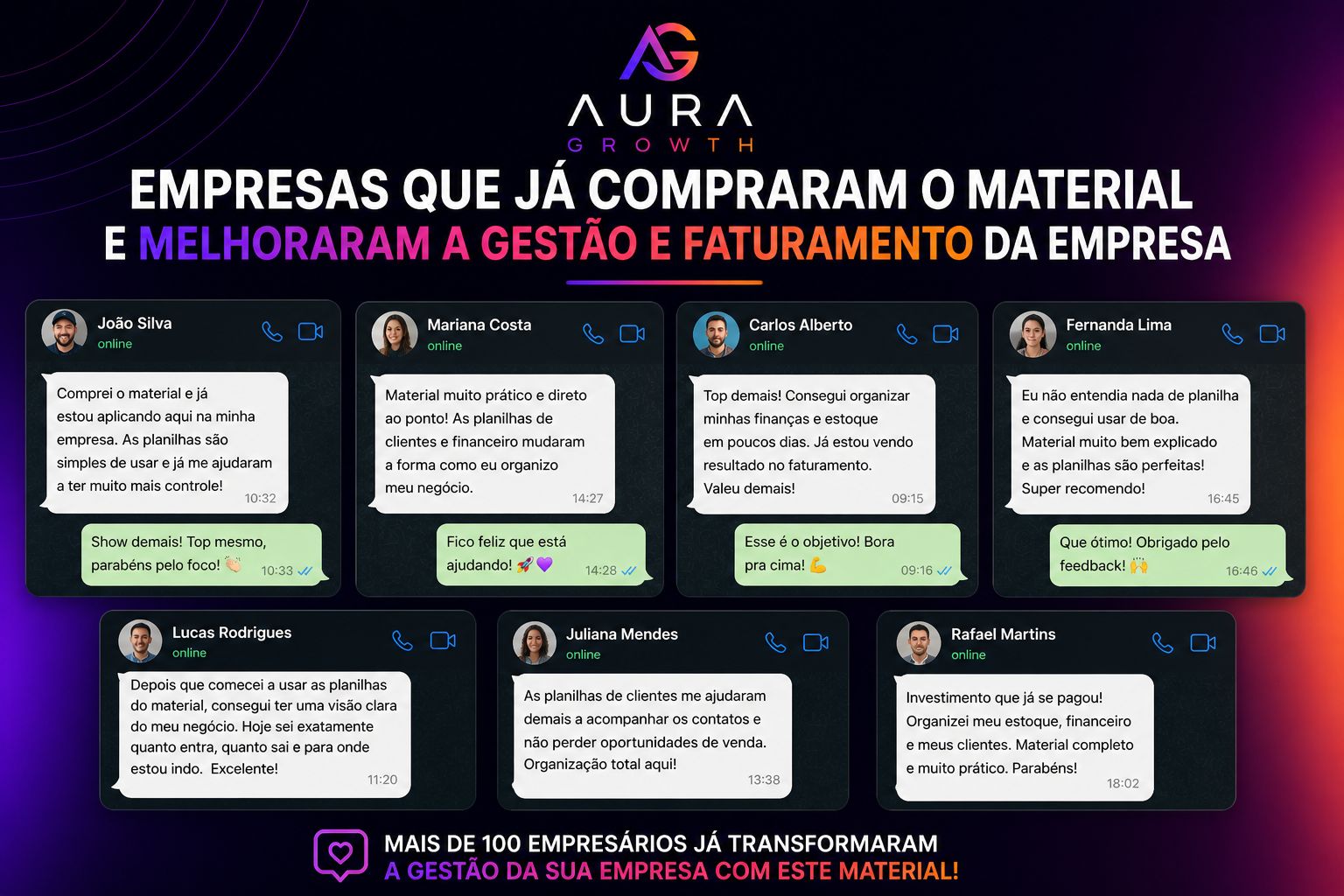 Depoimentos reais de empresários que usaram o material